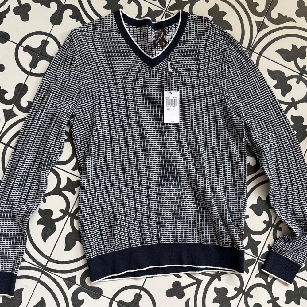 Michael Kors Black and White V-Neck Sweater